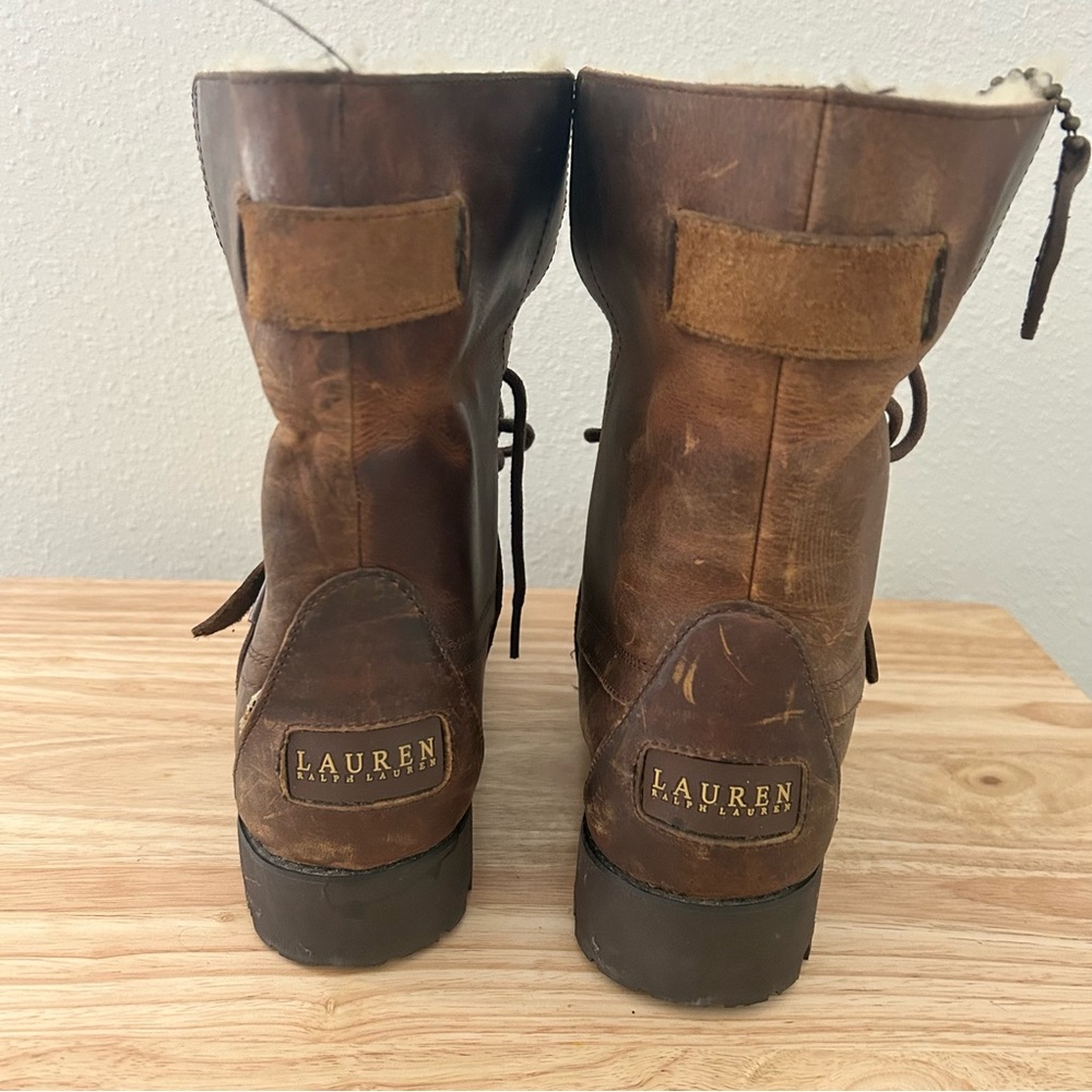 Ralph Lauren Brown Leather Shearling Boots | Cozy Winter Buckle Boots Size 7 - Picture 7 of 12